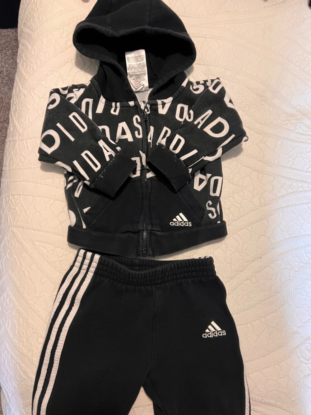 adidas Black Hoodie and Joggers Set with White Logo